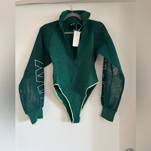 NWT Ivy Park x Adidas Green Bodysuit with mesh sleeves size small